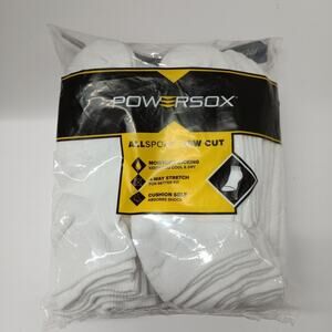 Powersox Men's Low Cut Socks 12 Pair White Size Large 6-12 Moisture Wicking NEW